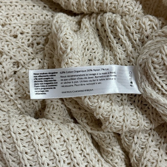 Eileen Fisher Ivory Knit V-Neck Long Sleeve Blouse Organic Linen Blend Size M - Picture 9 of 11